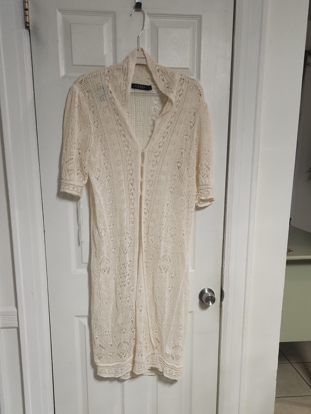 Ralph Lauren Cream Crochet Knit Duster Cardigan
